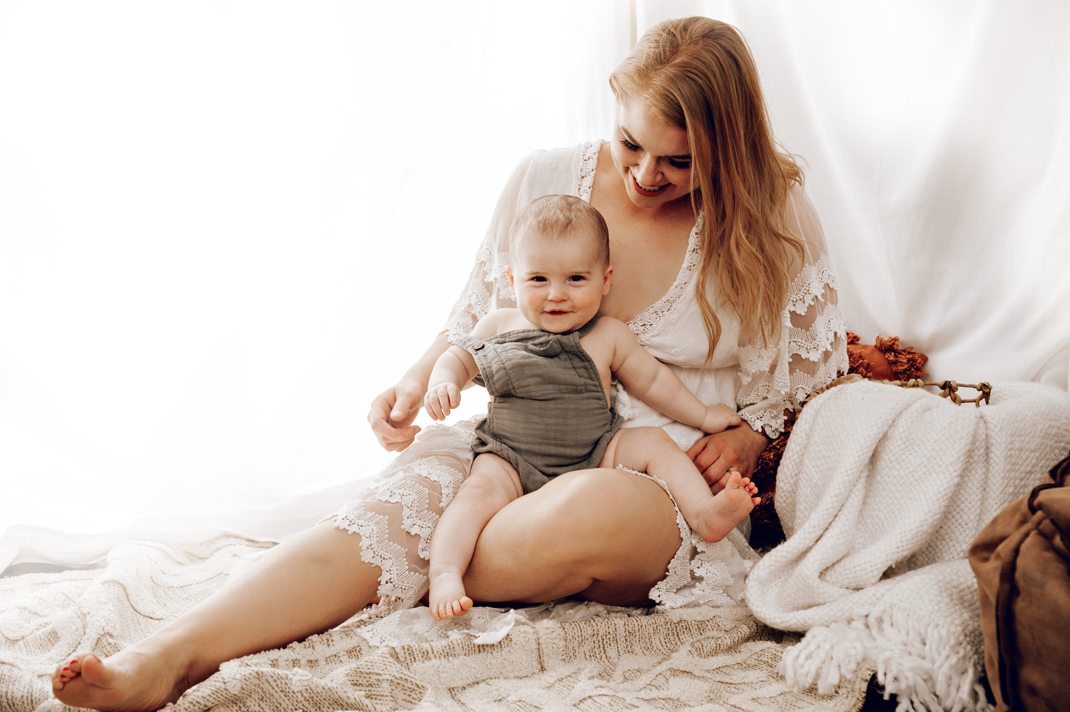 A mother and her healthy allergen baby smiling